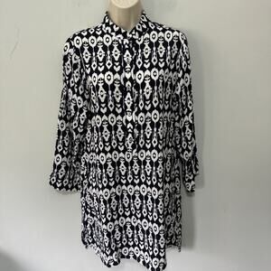 Walker & Wade Shirt Dress Womens Small Black White Shift Preppy Coastal Resort